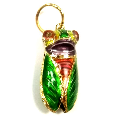 ENAMEL CICADA 13X29MM GREEN